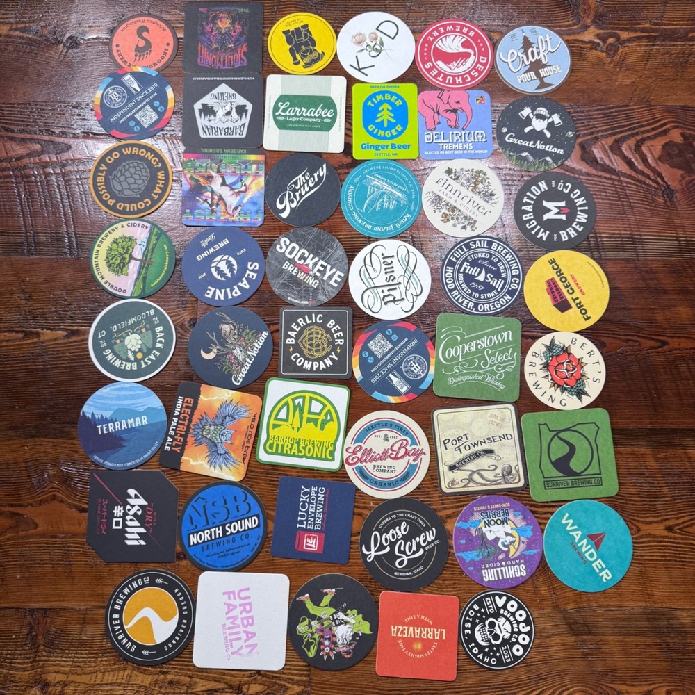 Mixed Craft Brewery Coasters Lot 40+ PNW Deschutes Delirium Good Multi-Color